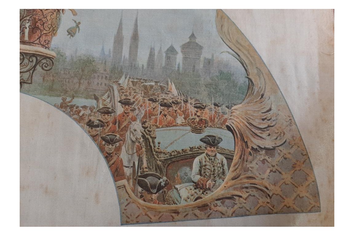 Dames de qualité saluant le roi, éventail d'après Maurice Leloir, début XXème siècle