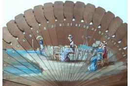 Élégante en bord de mer, éventail fin XIXème