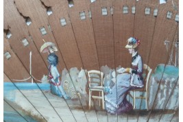 Élégante en bord de mer, éventail fin XIXème