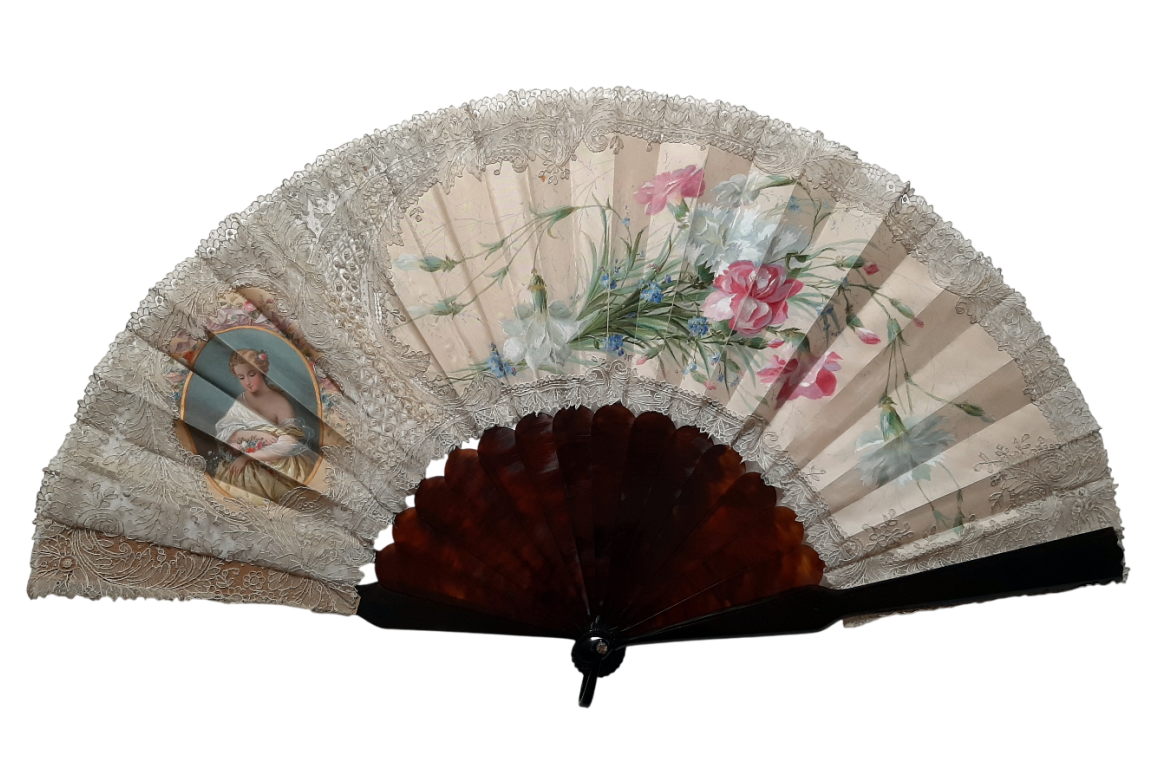 Beauty  with carnations,  Second Empire period fan
