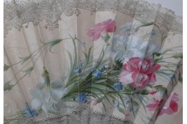 Beauty  with carnations,  Second Empire period fan