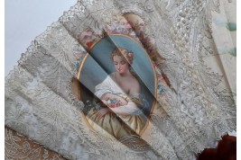 Belle aux oeillets, éventail d'époque Second Empire