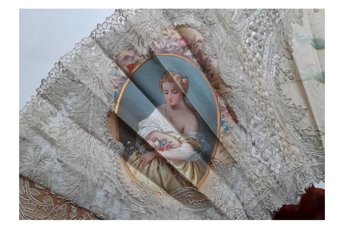 Beauty  with carnations,  Second Empire period fan