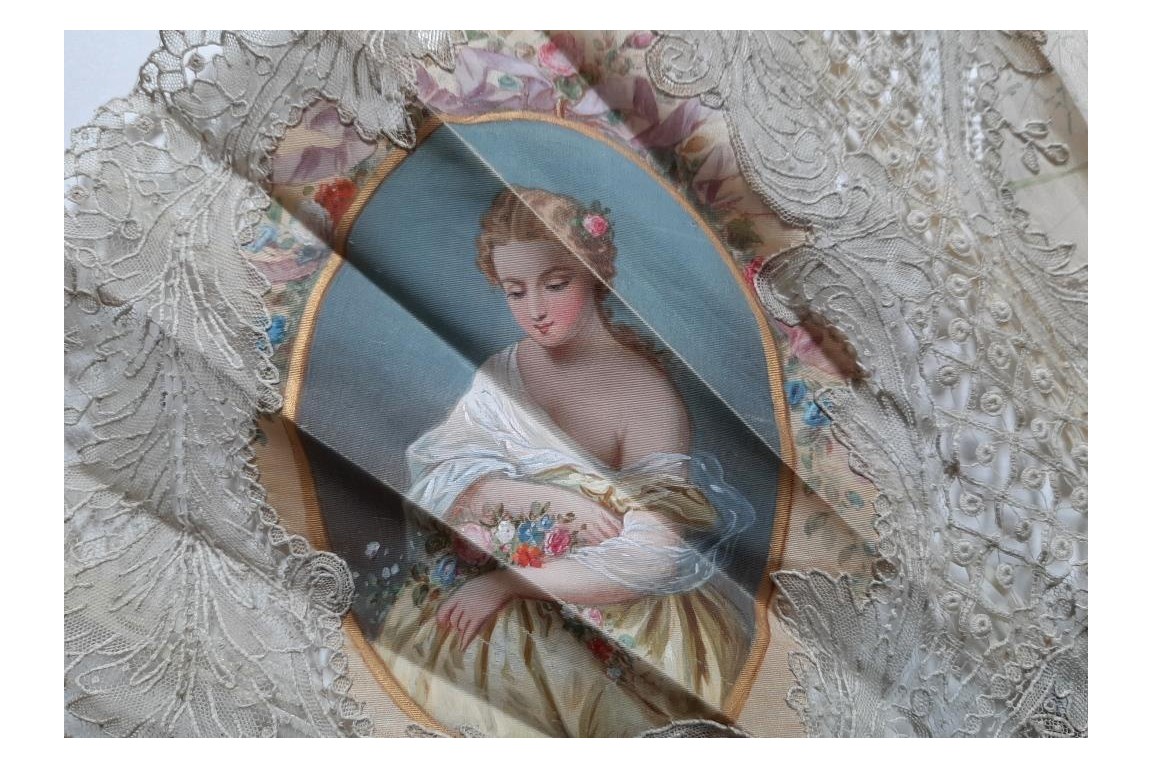 Beauty  with carnations,  Second Empire period fan