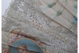 Belle aux oeillets, éventail d'époque Second Empire