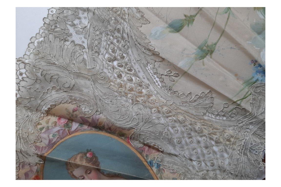 Beauty  with carnations,  Second Empire period fan