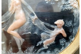 Nude nymph. Wax by Joe Descomps, Art Nouveau period