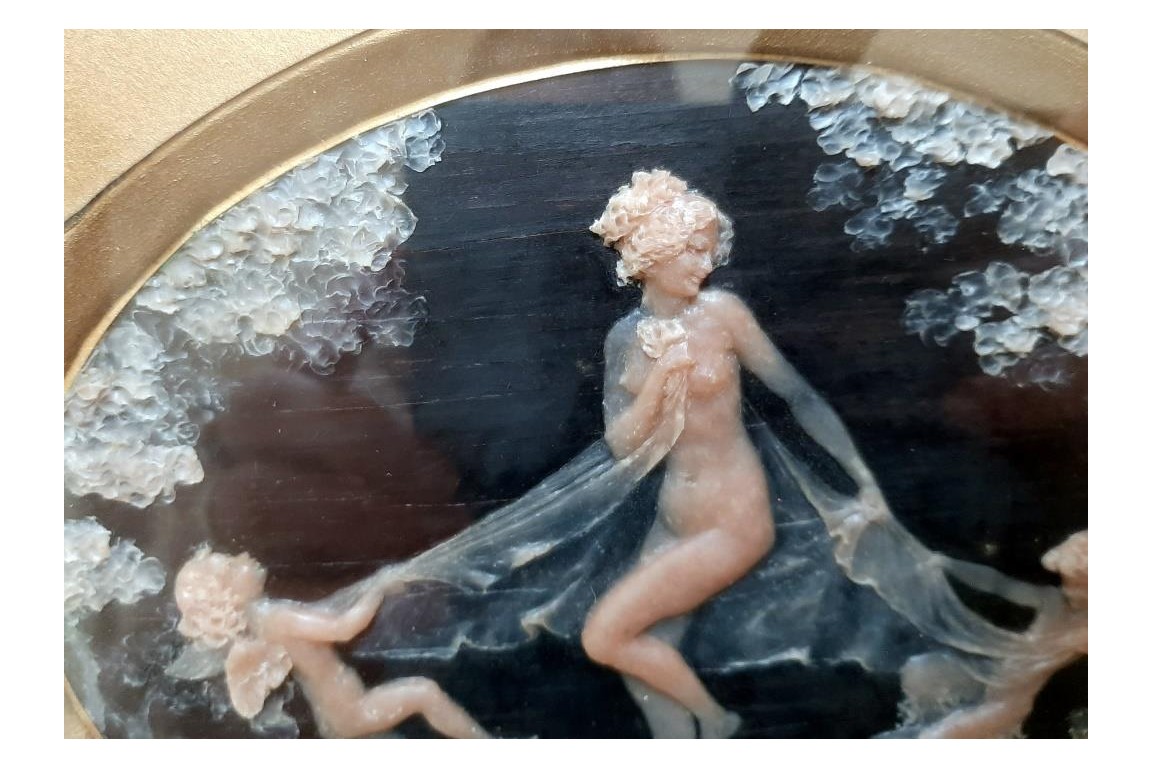 Nude nymph. Wax by Joe Descomps, Art Nouveau period
