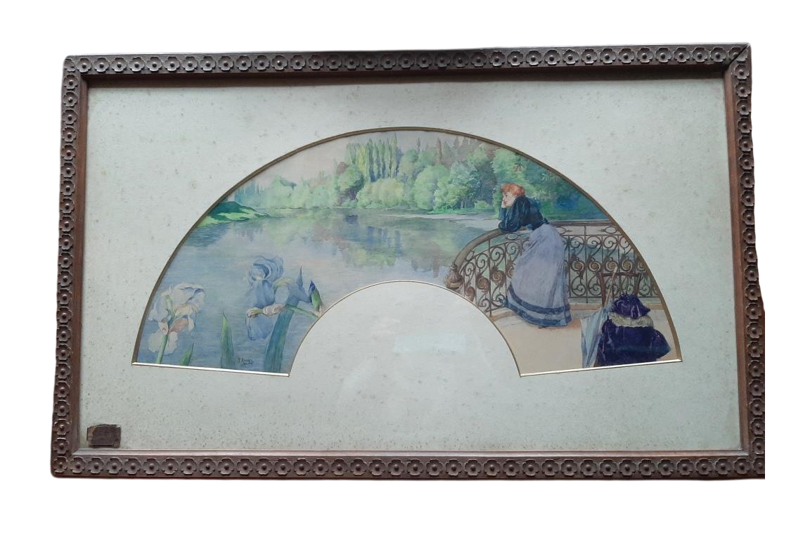 Woman's reverie, fan design by Meunié, period Belle Époque