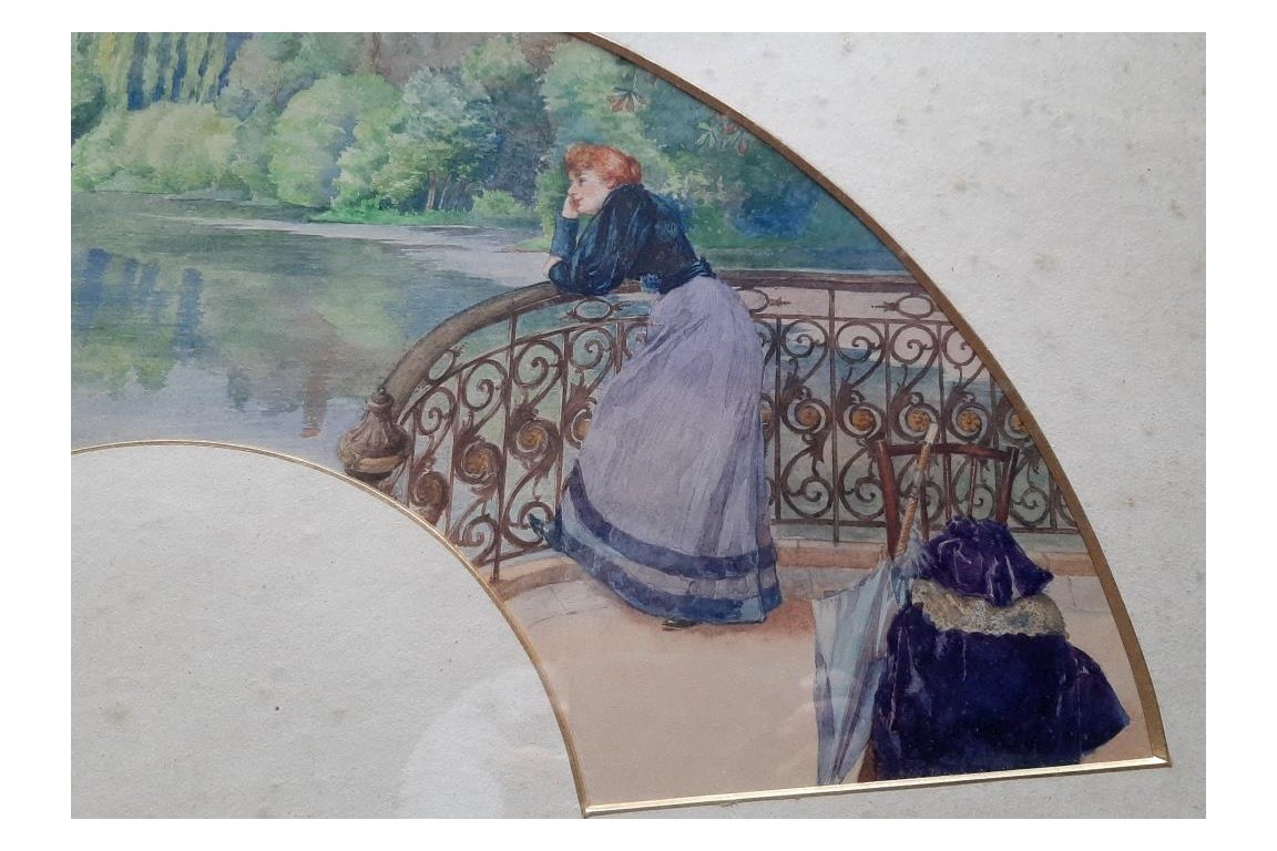 Rêverie de femme, projet d'éventail de Meunié, Belle Époque
