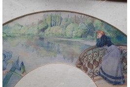 Rêverie de femme, projet d'éventail de Meunié, Belle Époque