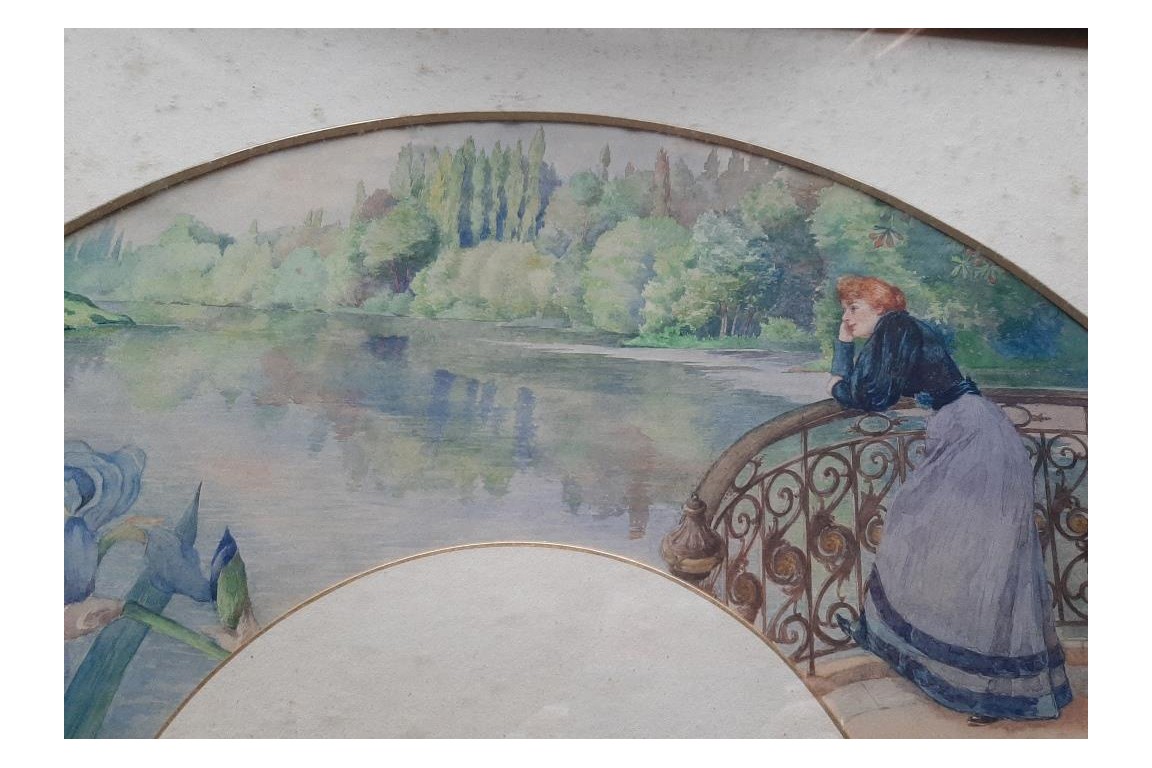 Rêverie de femme, projet d'éventail de Meunié, Belle Époque