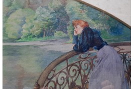 Rêverie de femme, projet d'éventail de Meunié, Belle Époque