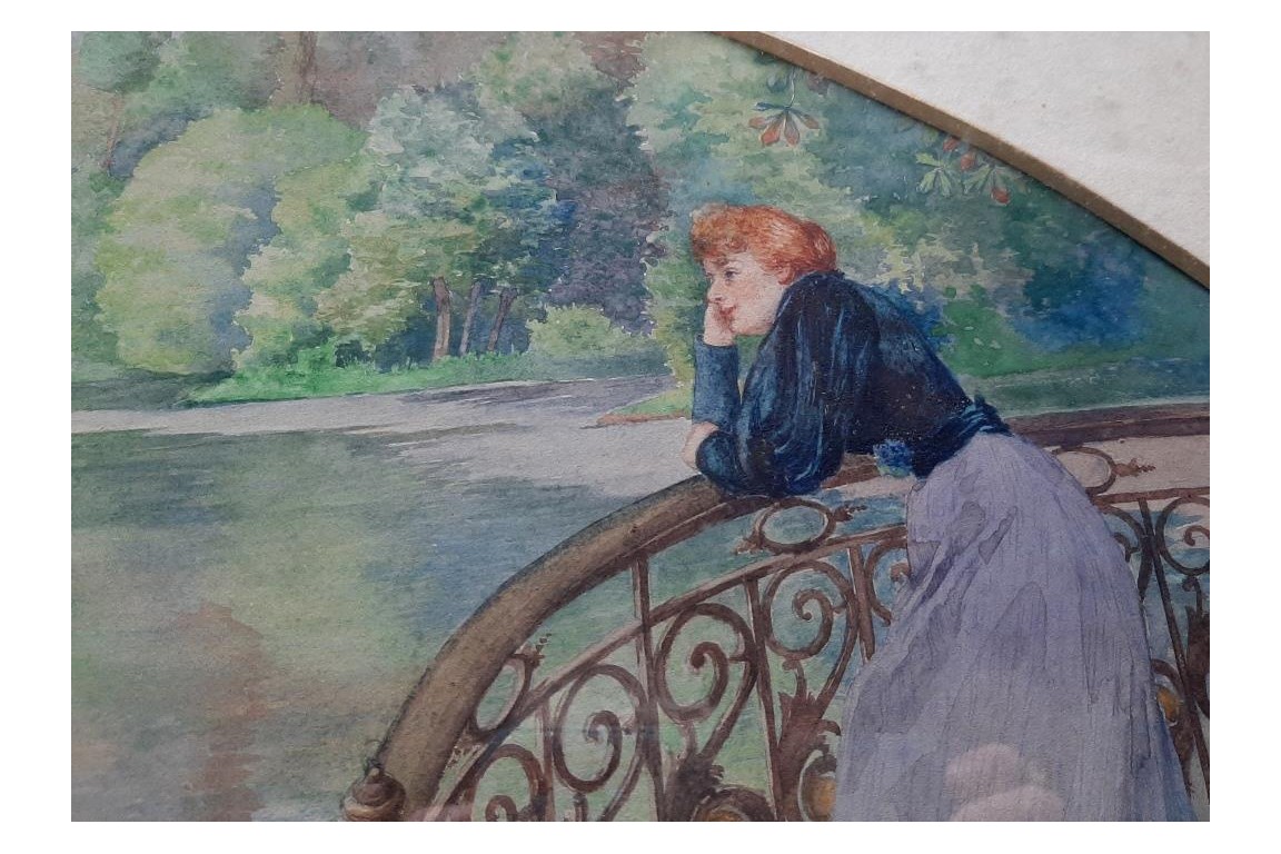 Rêverie de femme, projet d'éventail de Meunié, Belle Époque