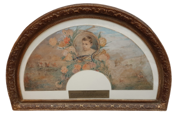 L'enfant et la chasse, feuille d'éventail du peintre Marcius-Simons, fin XIXème siècle