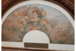 L'enfant et la chasse, feuille d'éventail du peintre Marcius-Simons, fin XIXème siècle