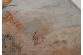 L'enfant et la chasse, feuille d'éventail du peintre Marcius-Simons, fin XIXème siècle