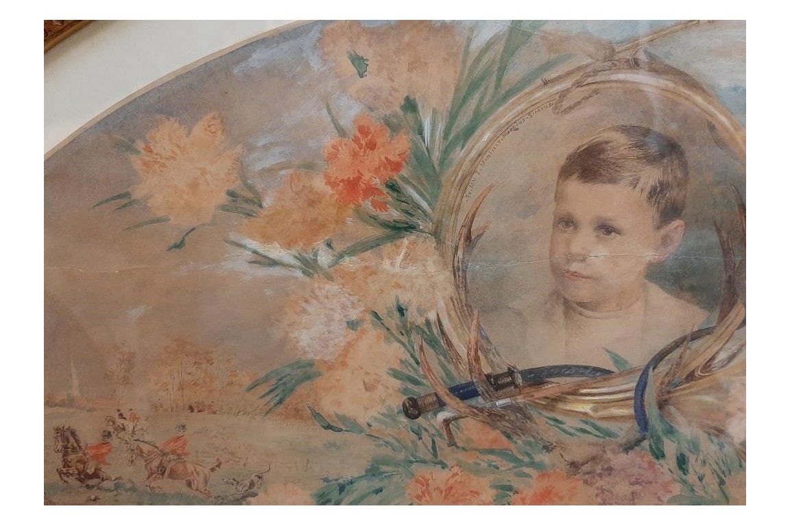 The child and the hunt, fan leaf by the painter Marcius-Simons, late 19th century