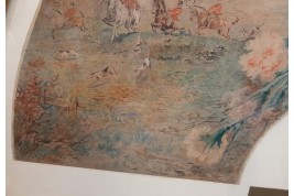 L'enfant et la chasse, feuille d'éventail du peintre Marcius-Simons, fin XIXème siècle