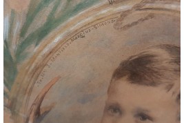 L'enfant et la chasse, feuille d'éventail du peintre Marcius-Simons, fin XIXème siècle
