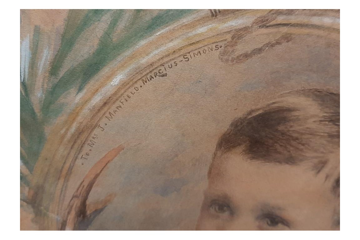 L'enfant et la chasse, feuille d'éventail du peintre Marcius-Simons, fin XIXème siècle