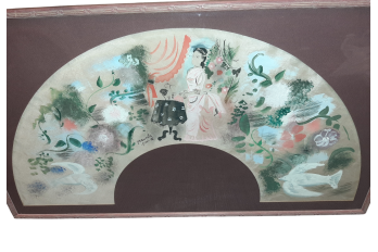 Jeune femme aux colombes, feuille d'éventail d'Emilio Grau Sala, 1936