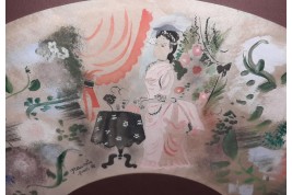 Jeune femme aux colombes, feuille d'éventail d'Emilio Grau Sala, 1936