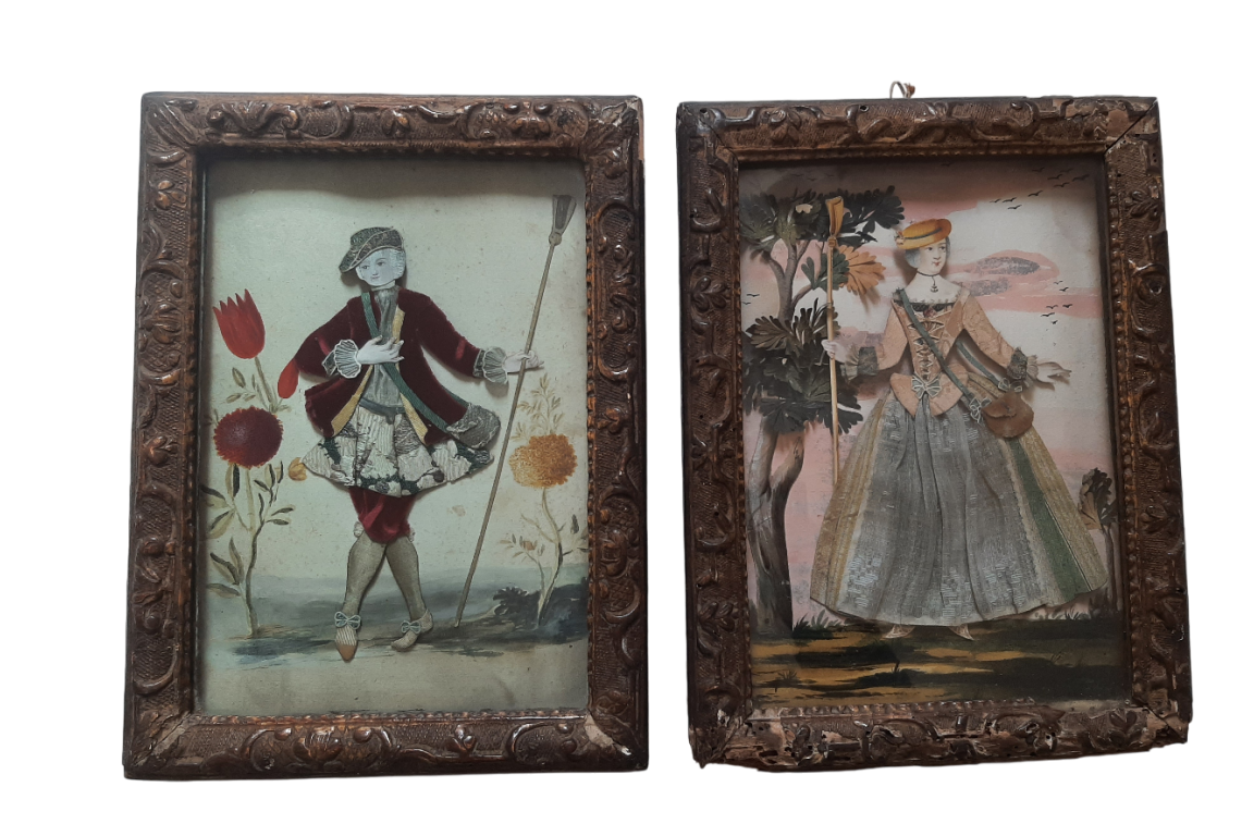 Woman and man, dressed silhouettes, 18th century