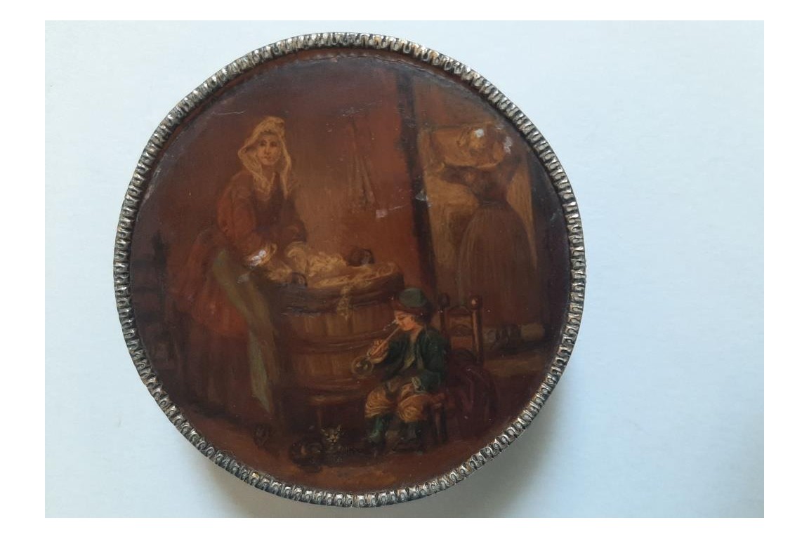 Une petite femme s'occupant à savonner, d'après Chardin., boîte XIXème siècle