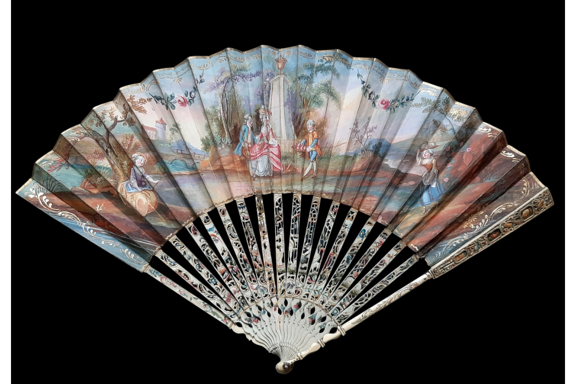 Portraits en coulisse, éventail à système vers 1760-70