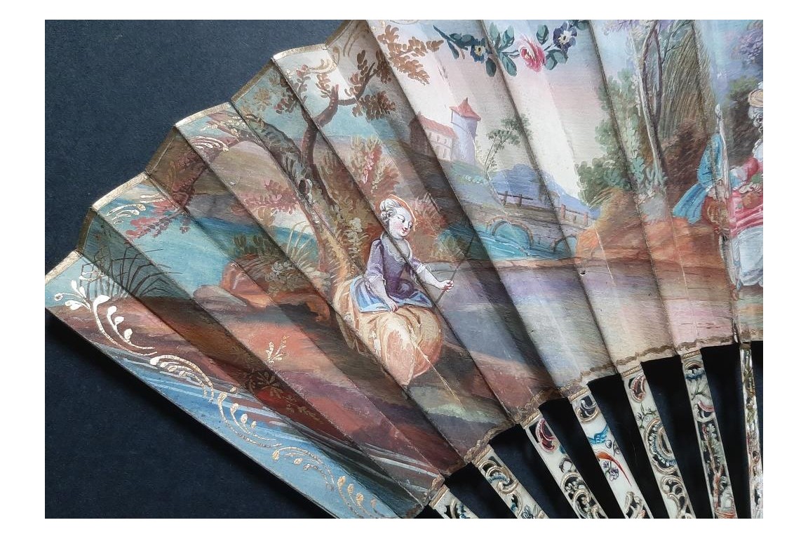 Portraits en coulisse, éventail à système vers 1760-70