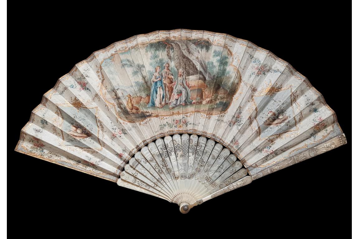 Sarah offering Hagar to Abraham, 18th century fan