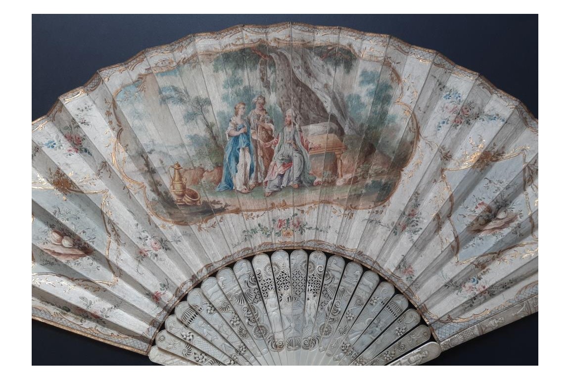Sarah offering Hagar to Abraham, 18th century fan