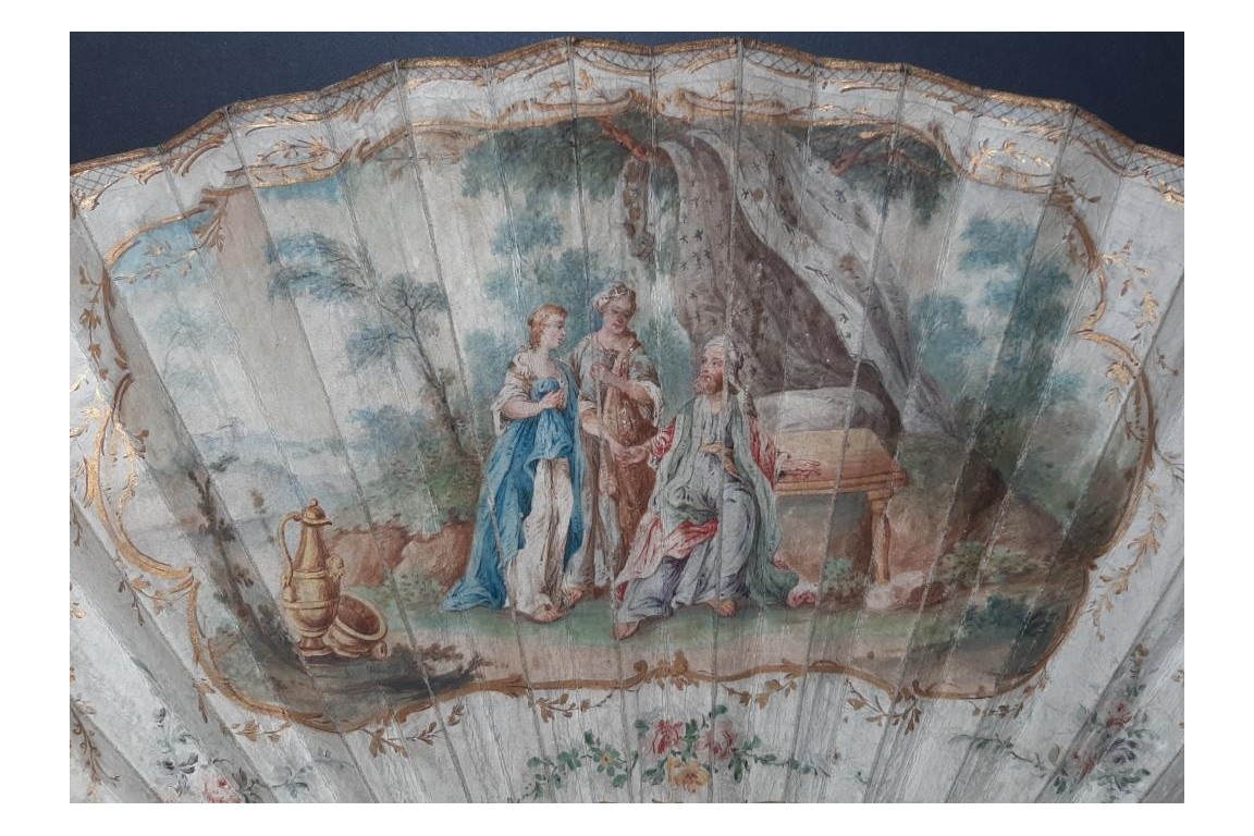 Sarah offrant Agar à Abraham, éventail XVIIIème siècle