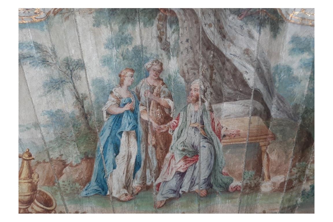 Sarah offrant Agar à Abraham, éventail XVIIIème siècle