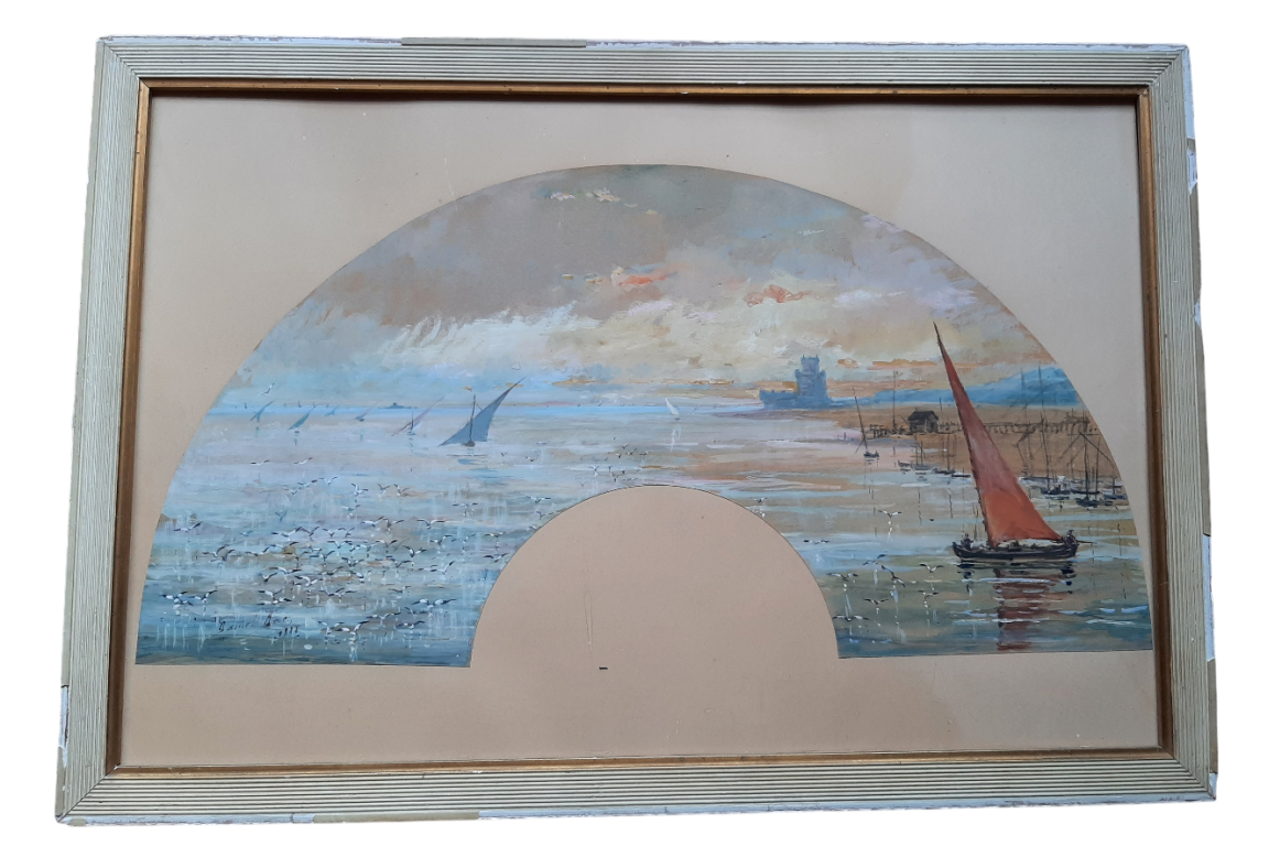Vue de Belem ? Projet d'éventail de Daniel Bac, 1888