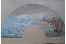 Vue de Belem ? Projet d'éventail de Daniel Bac, 1888