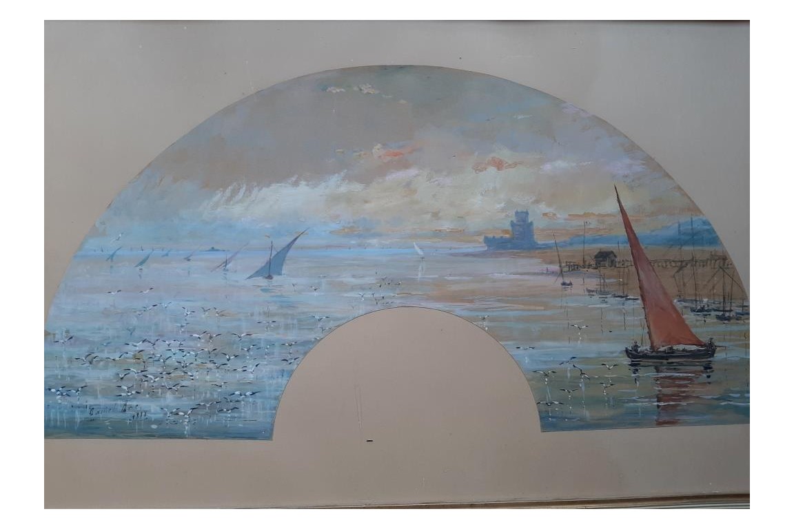 Vue de Belem ? Projet d'éventail de Daniel Bac, 1888