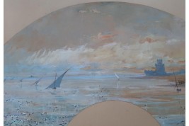 Vue de Belem ? Projet d'éventail de Daniel Bac, 1888