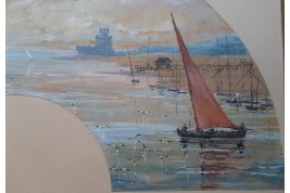 Vue de Belem ? Projet d'éventail de Daniel Bac, 1888