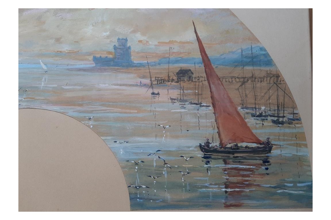 Vue de Belem ? Projet d'éventail de Daniel Bac, 1888