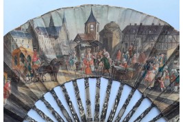 Le marché de la place Maubert, éventail pastiche XIXème