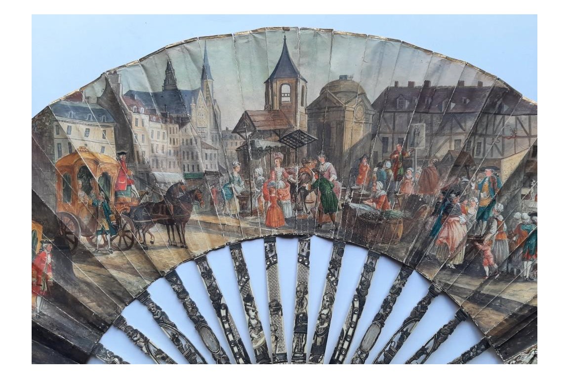 Le marché de la place Maubert, éventail pastiche XIXème