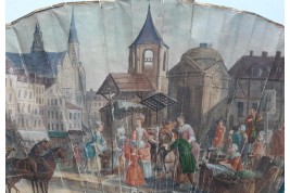 Le marché de la place Maubert, éventail pastiche XIXème