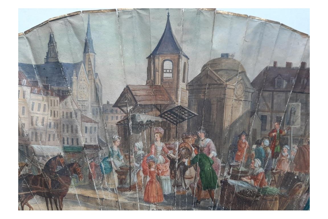 Le marché de la place Maubert, éventail pastiche XIXème