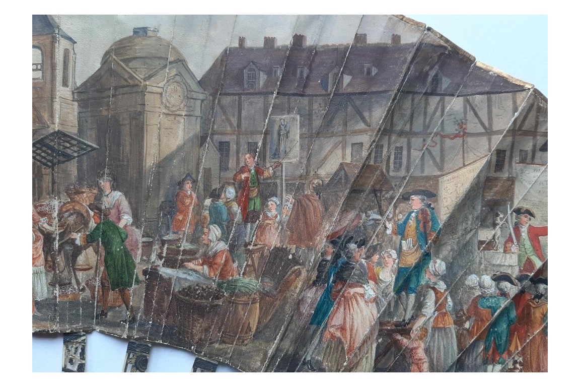 Le marché de la place Maubert, éventail pastiche XIXème