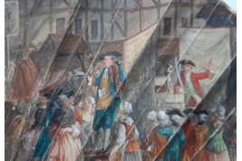 Le marché de la place Maubert, éventail pastiche XIXème