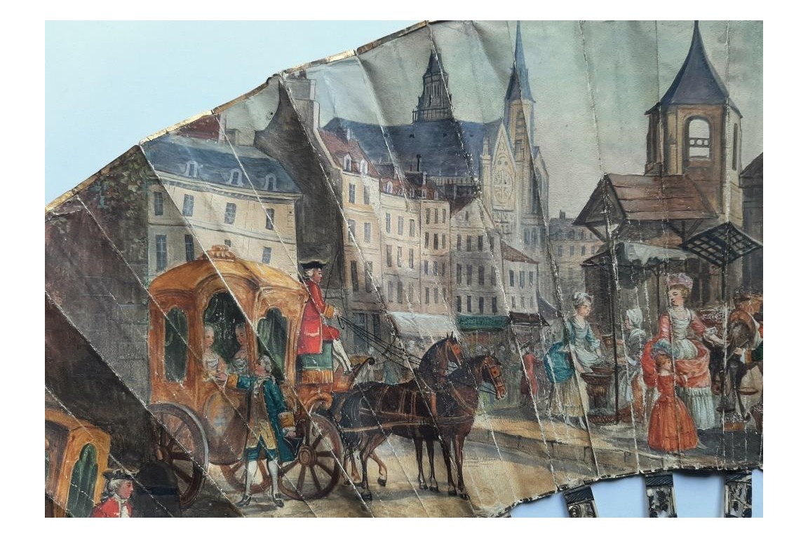 Le marché de la place Maubert, éventail pastiche XIXème