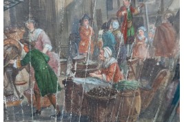 Le marché de la place Maubert, éventail pastiche XIXème