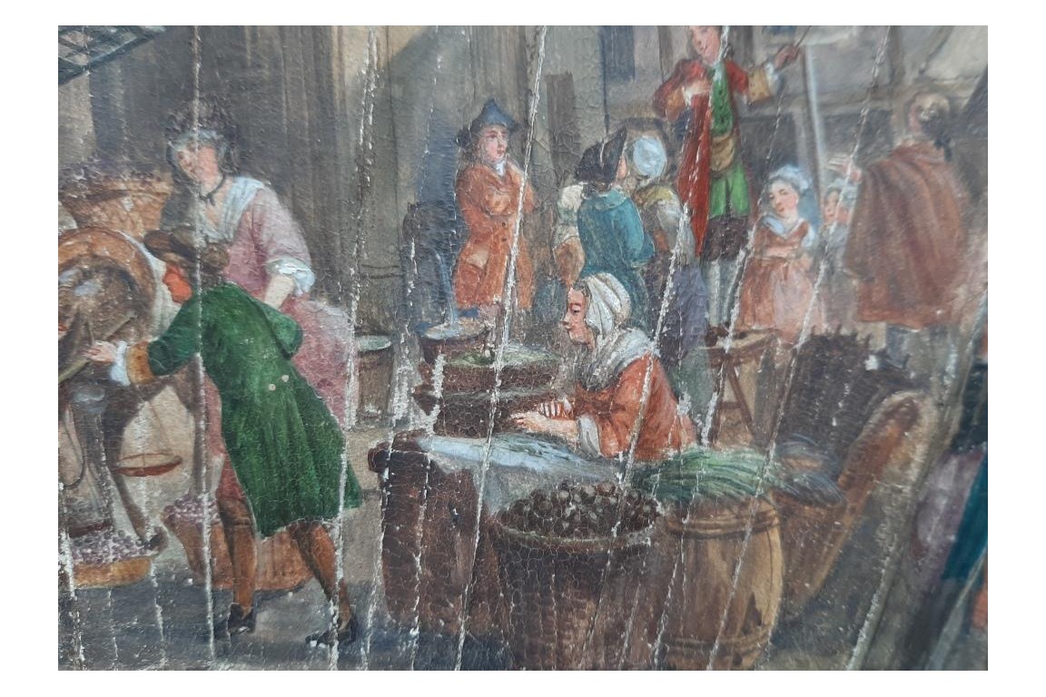 Le marché de la place Maubert, éventail pastiche XIXème